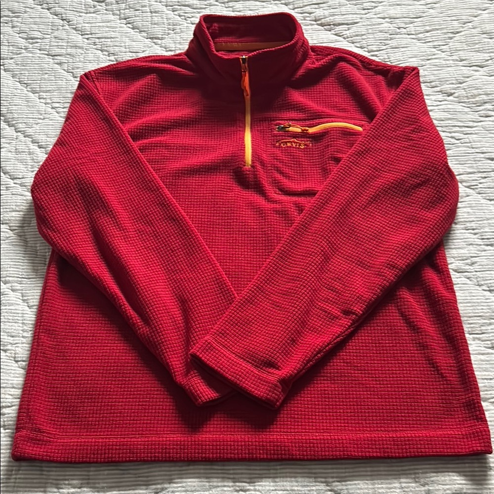 Orvis Red Quarter Zip Waffle Fleece Pullover